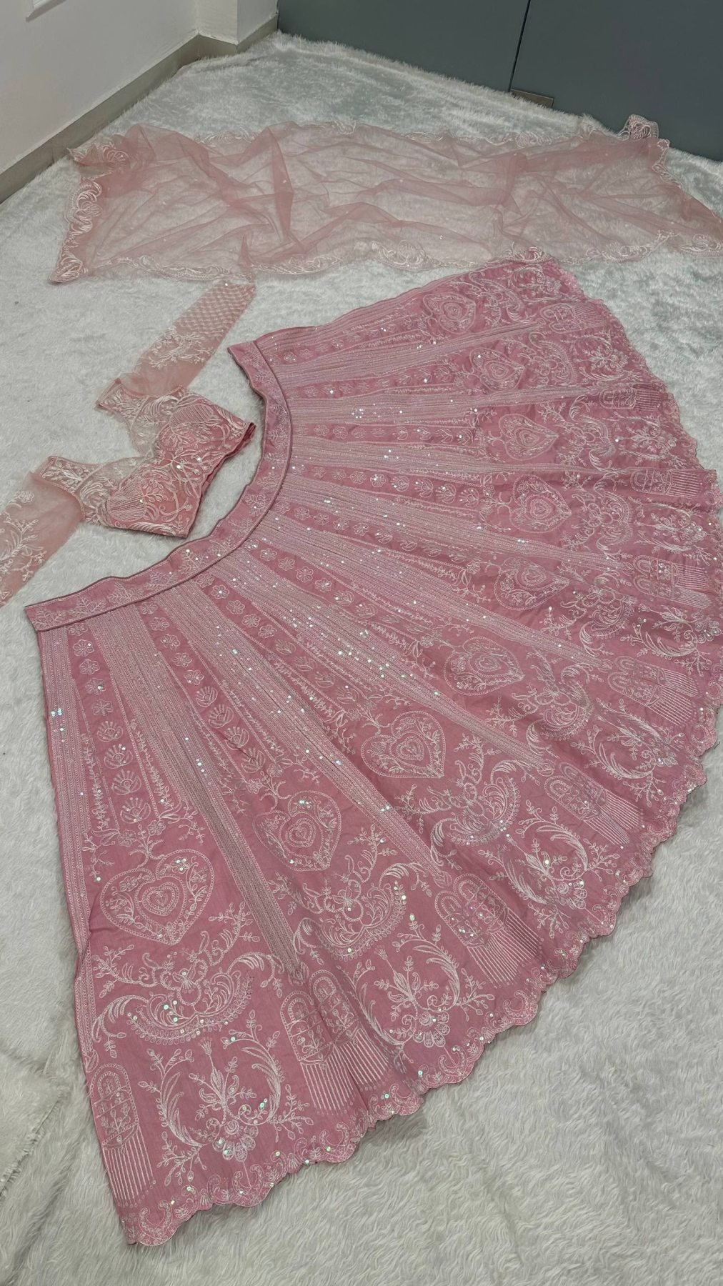 Pink Sequin Wedding Lehenga Set — view 5