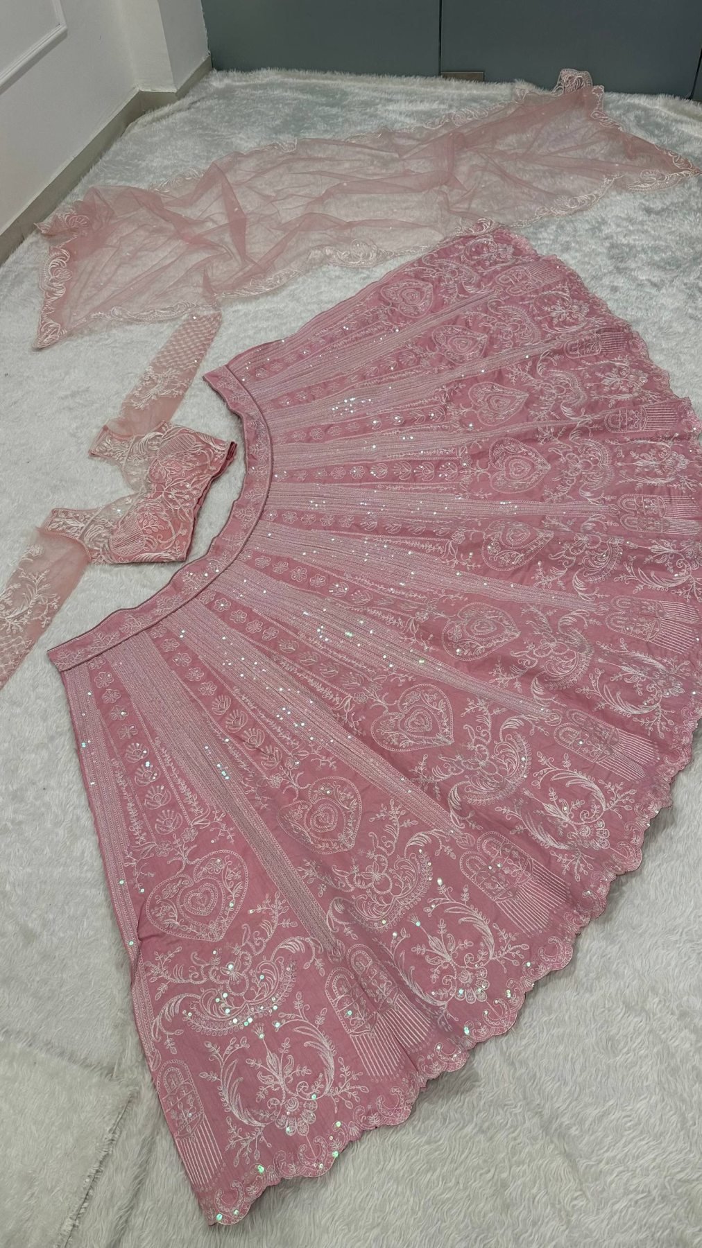 Pink Sequin Wedding Lehenga Set — view 7