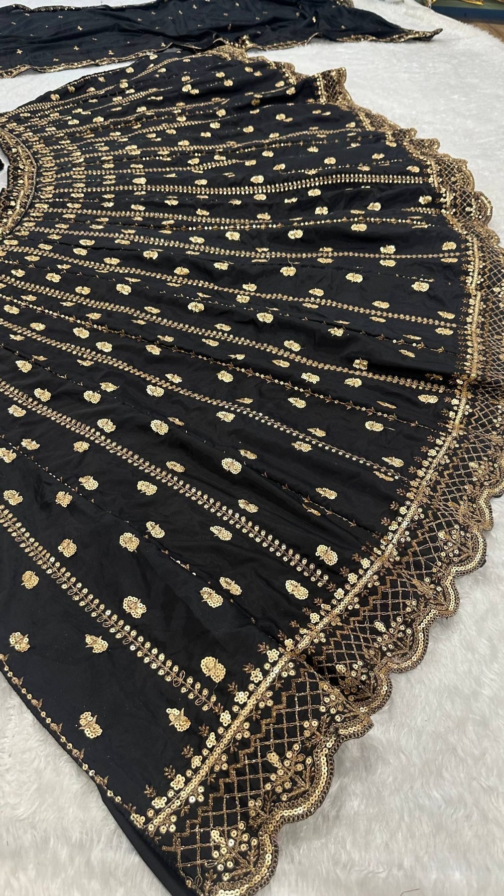 Black Crepe Silk Sequin Wedding Lehenga Set — view 11