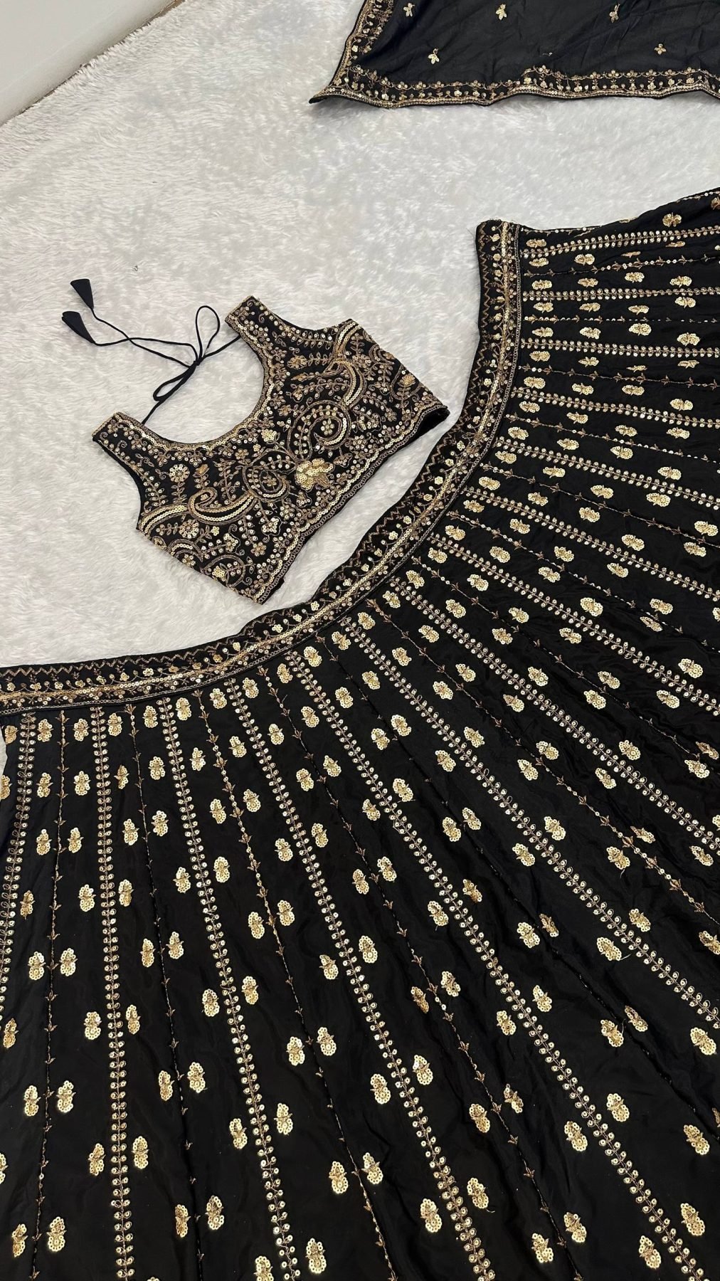Black Crepe Silk Sequin Wedding Lehenga Set — view 13