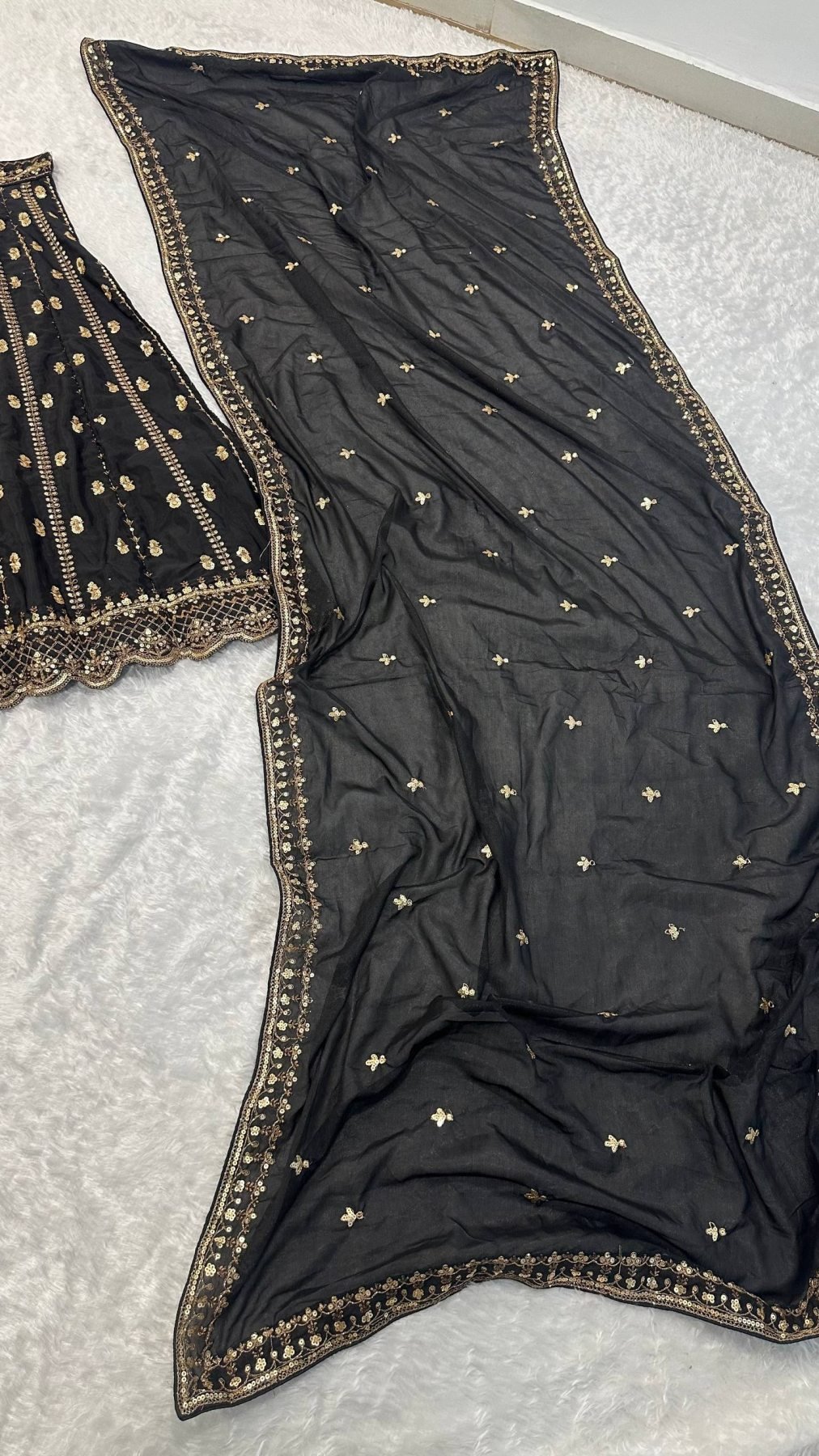 Black Crepe Silk Sequin Wedding Lehenga Set — view 14