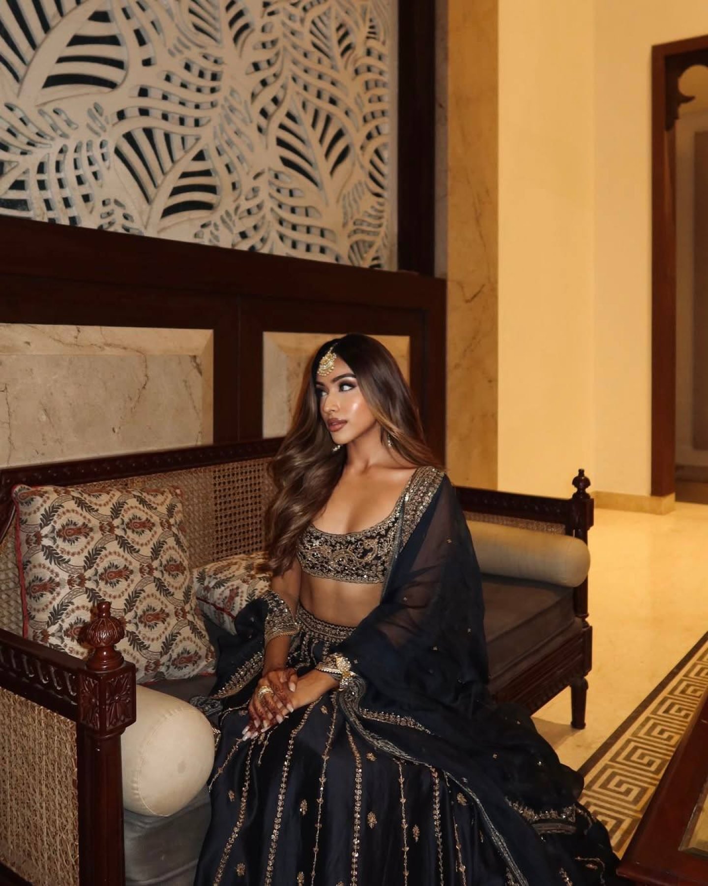 Black Crepe Silk Sequin Wedding Lehenga Set — view 4