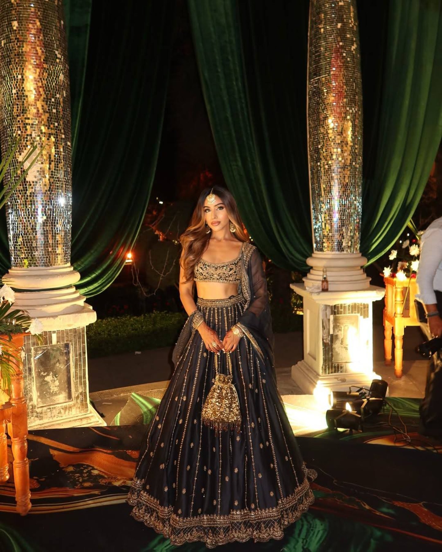 Black Crepe Silk Sequin Wedding Lehenga Set — view 5