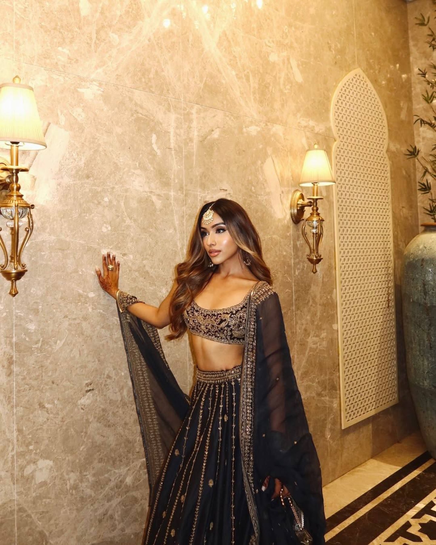 Black Crepe Silk Sequin Wedding Lehenga Set — view 7