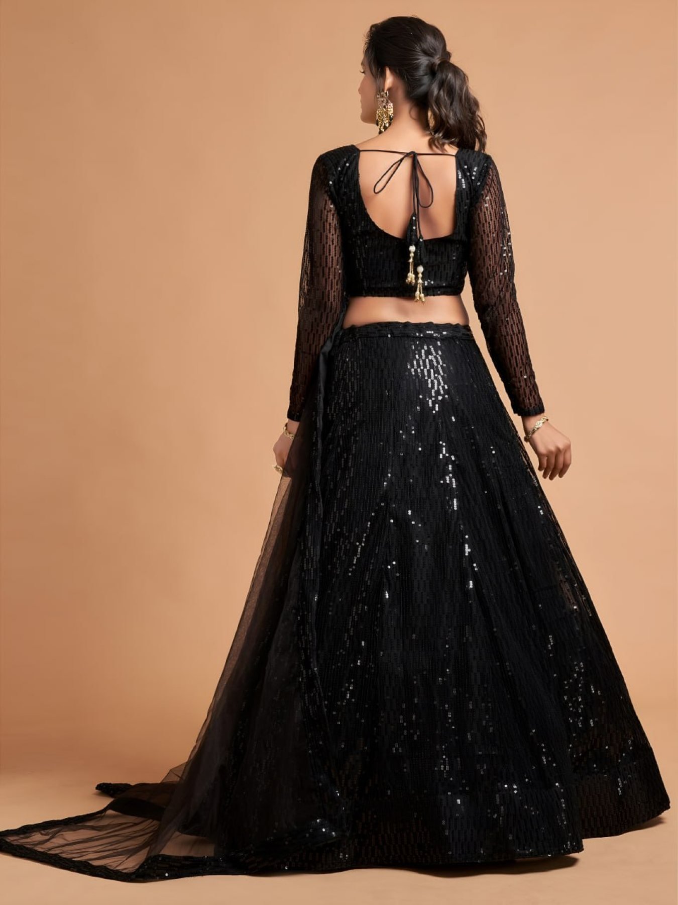Black Soft Net Sequin Wedding Lehenga Set — view 5