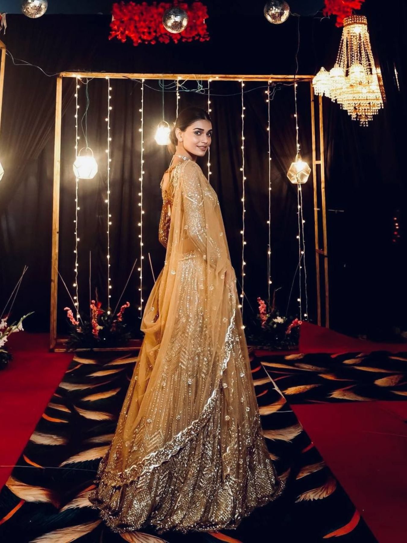 Gold Sequin Wedding Lehenga Set — view 1