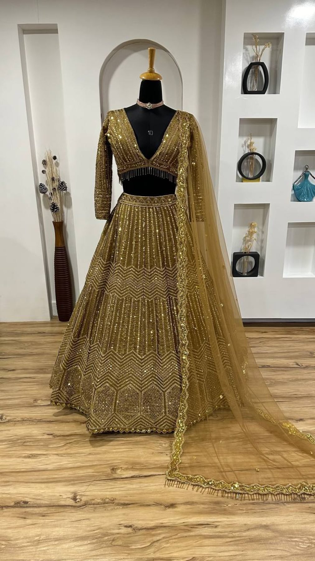 Gold Sequin Wedding Lehenga Set — view 10