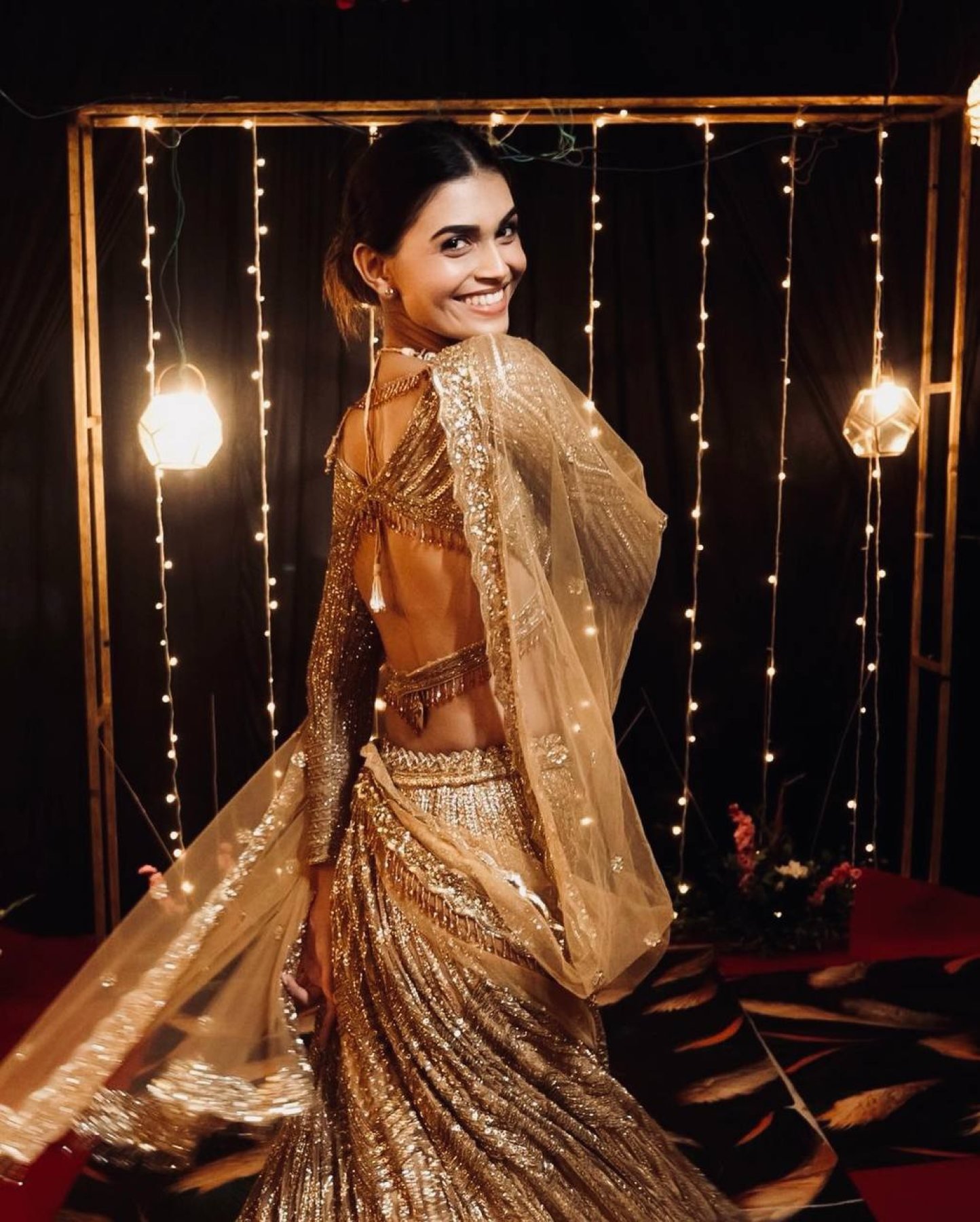 Gold Sequin Wedding Lehenga Set — view 3