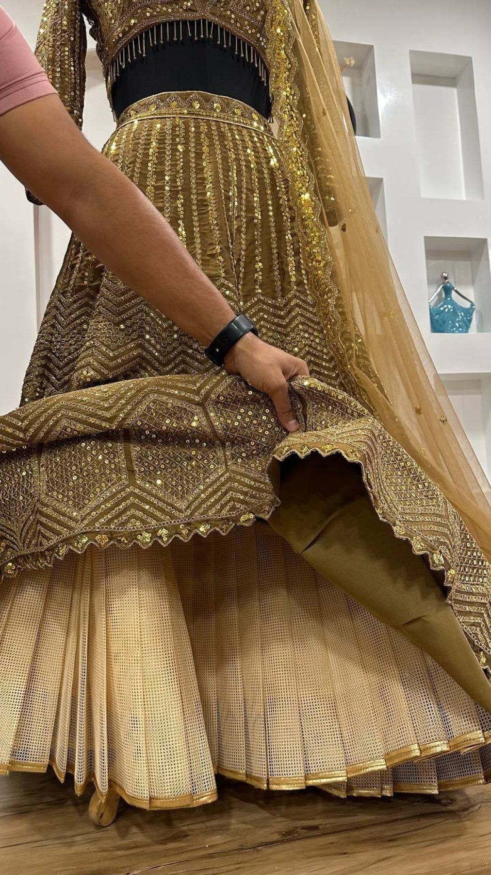 Gold Sequin Wedding Lehenga Set — view 5