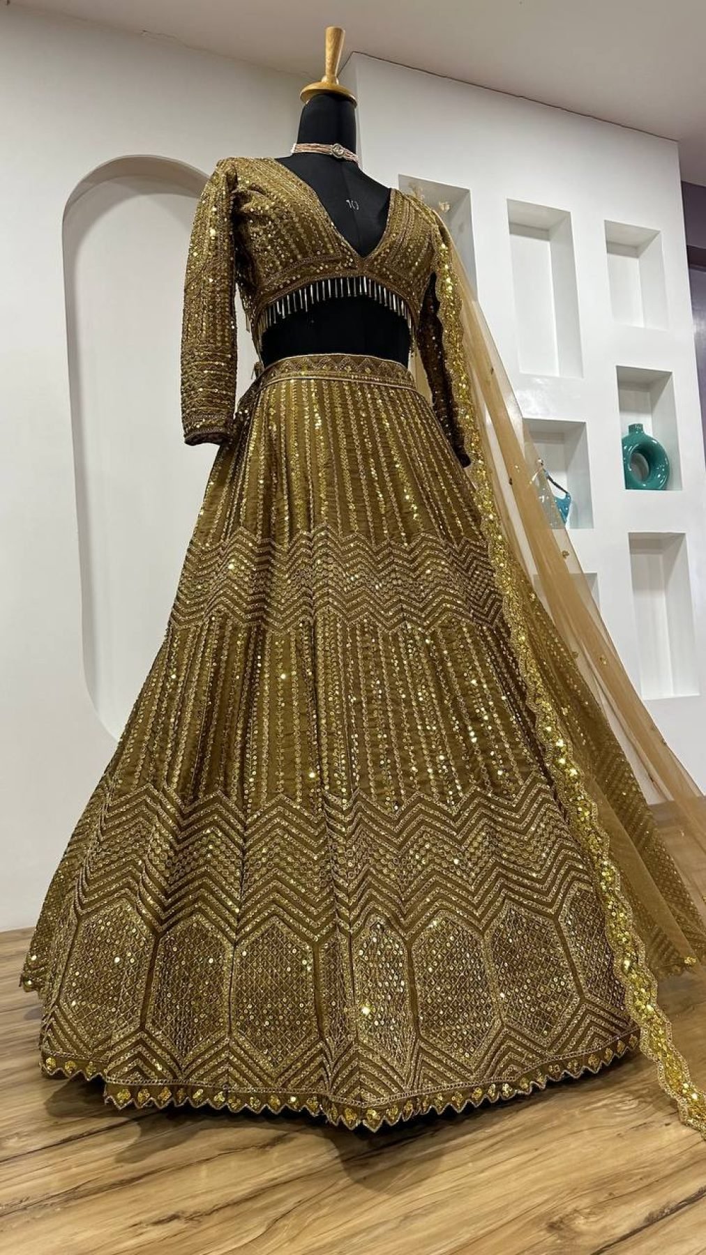 Gold Sequin Wedding Lehenga Set — view 6