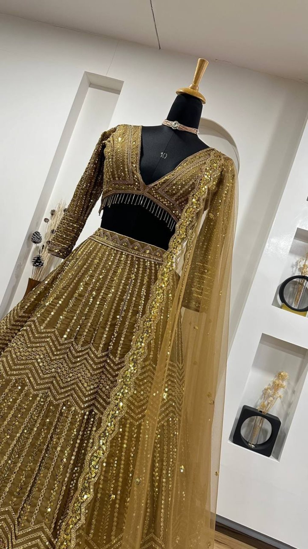 Gold Sequin Wedding Lehenga Set — view 7