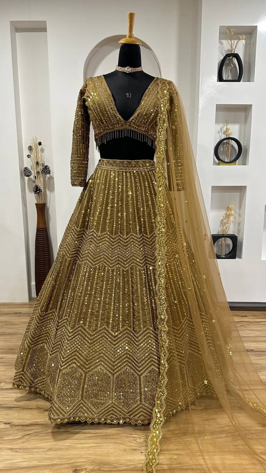 Gold Sequin Wedding Lehenga Set — view 8