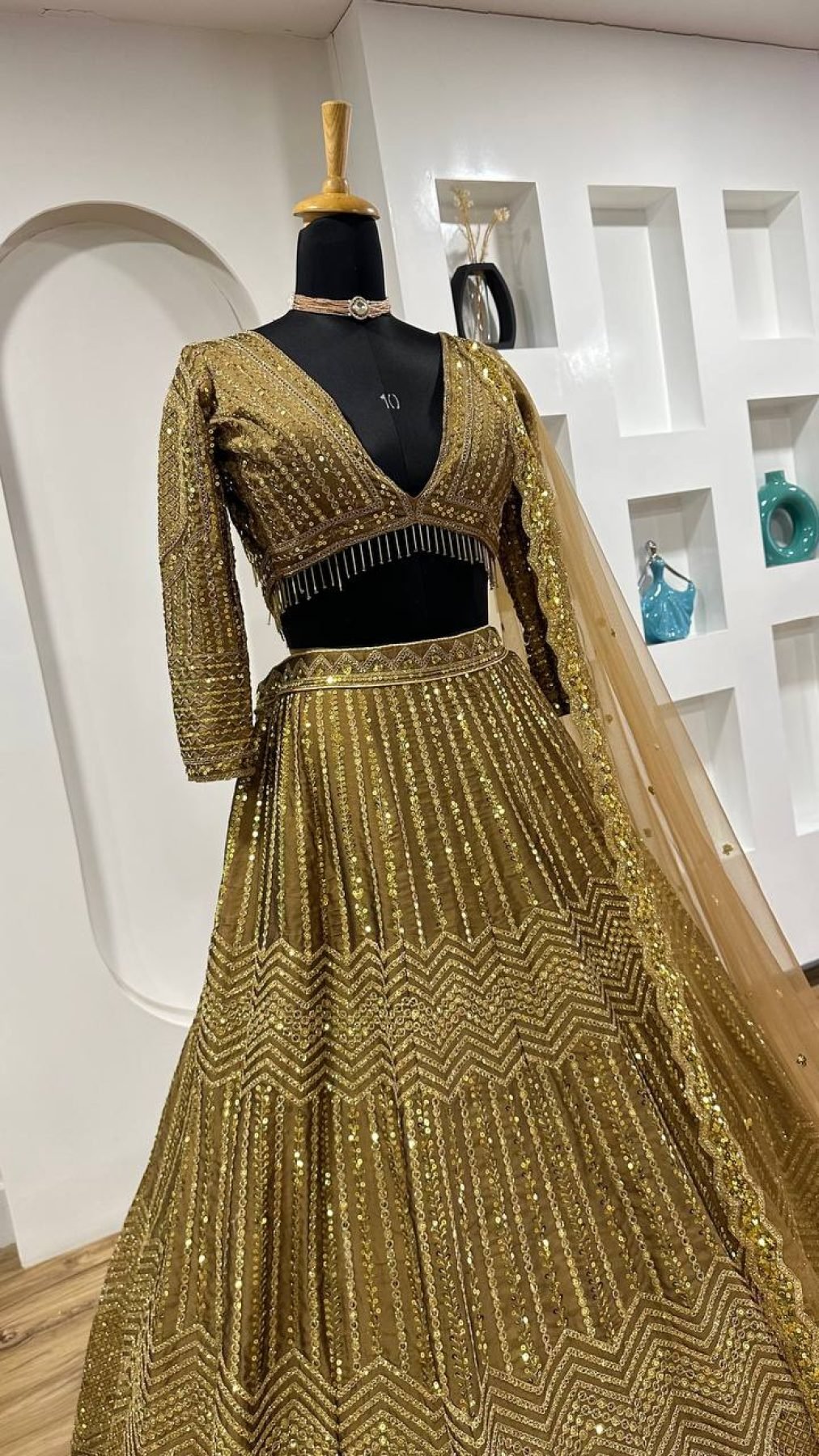Gold Sequin Wedding Lehenga Set — view 9