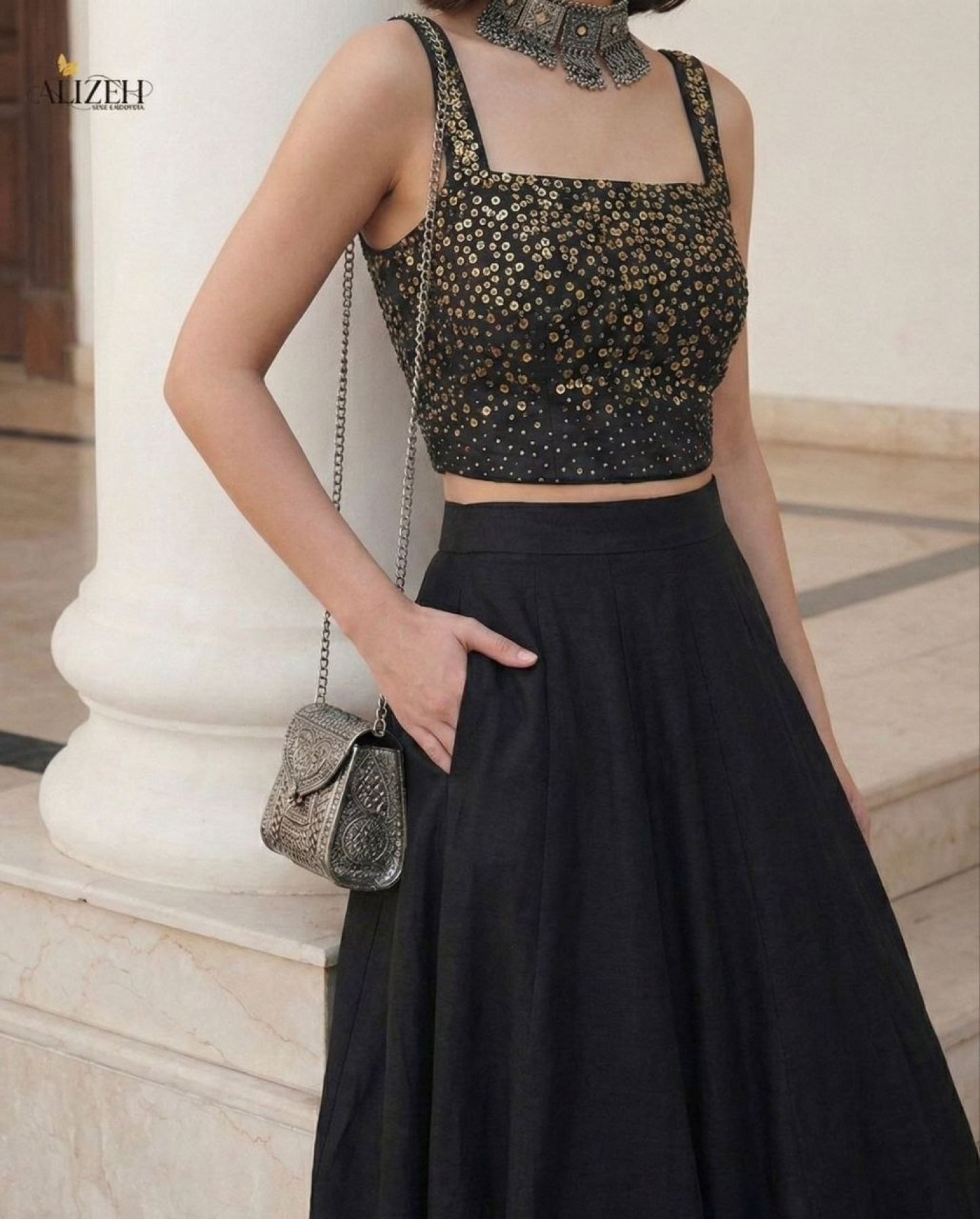 Black Thread Wedding Lehenga — view 3