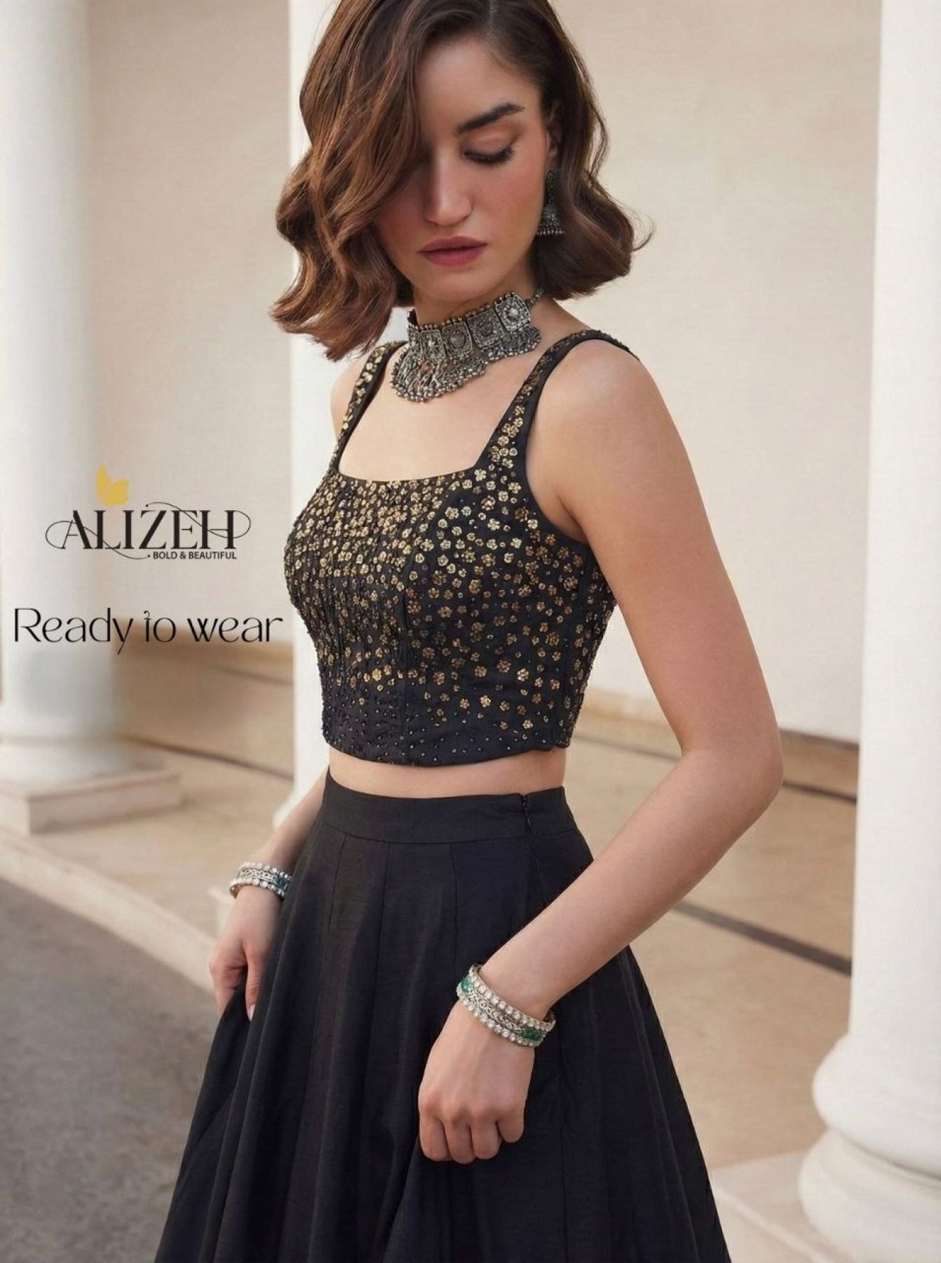 Black Thread Wedding Lehenga — view 6