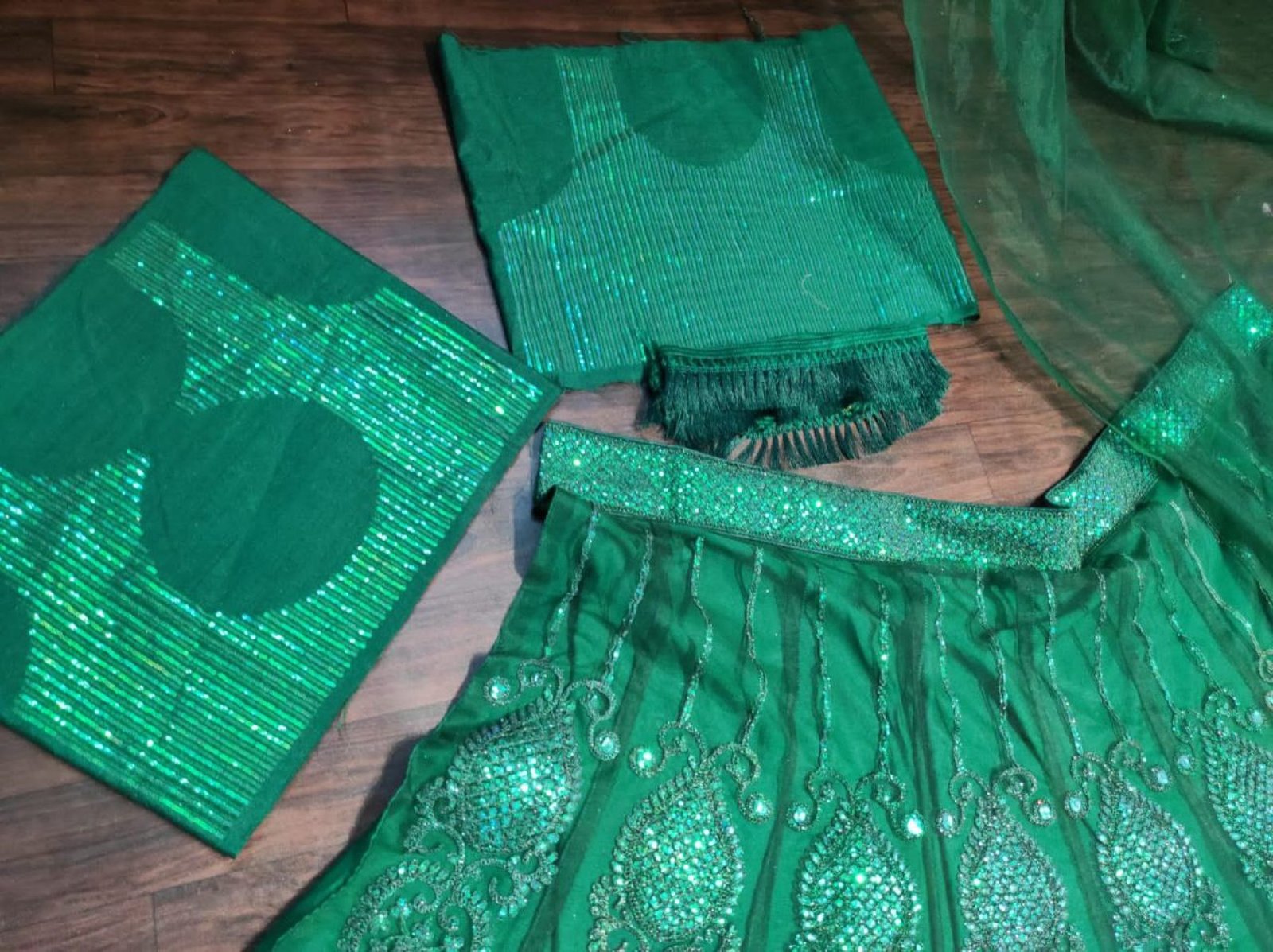 Green Multi Sequin Wedding Lehenga Set — view 13