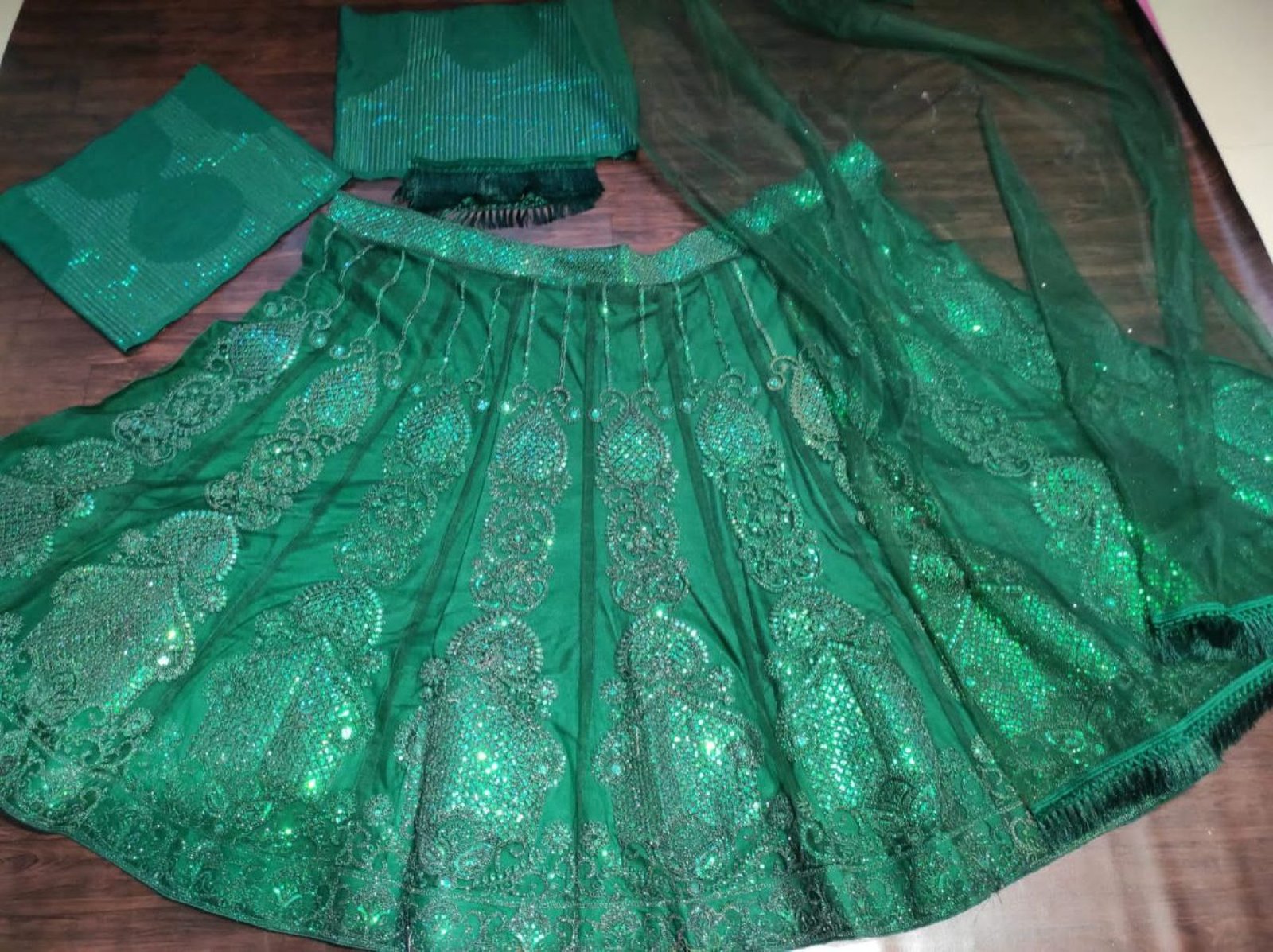 Green Multi Sequin Wedding Lehenga Set — view 15