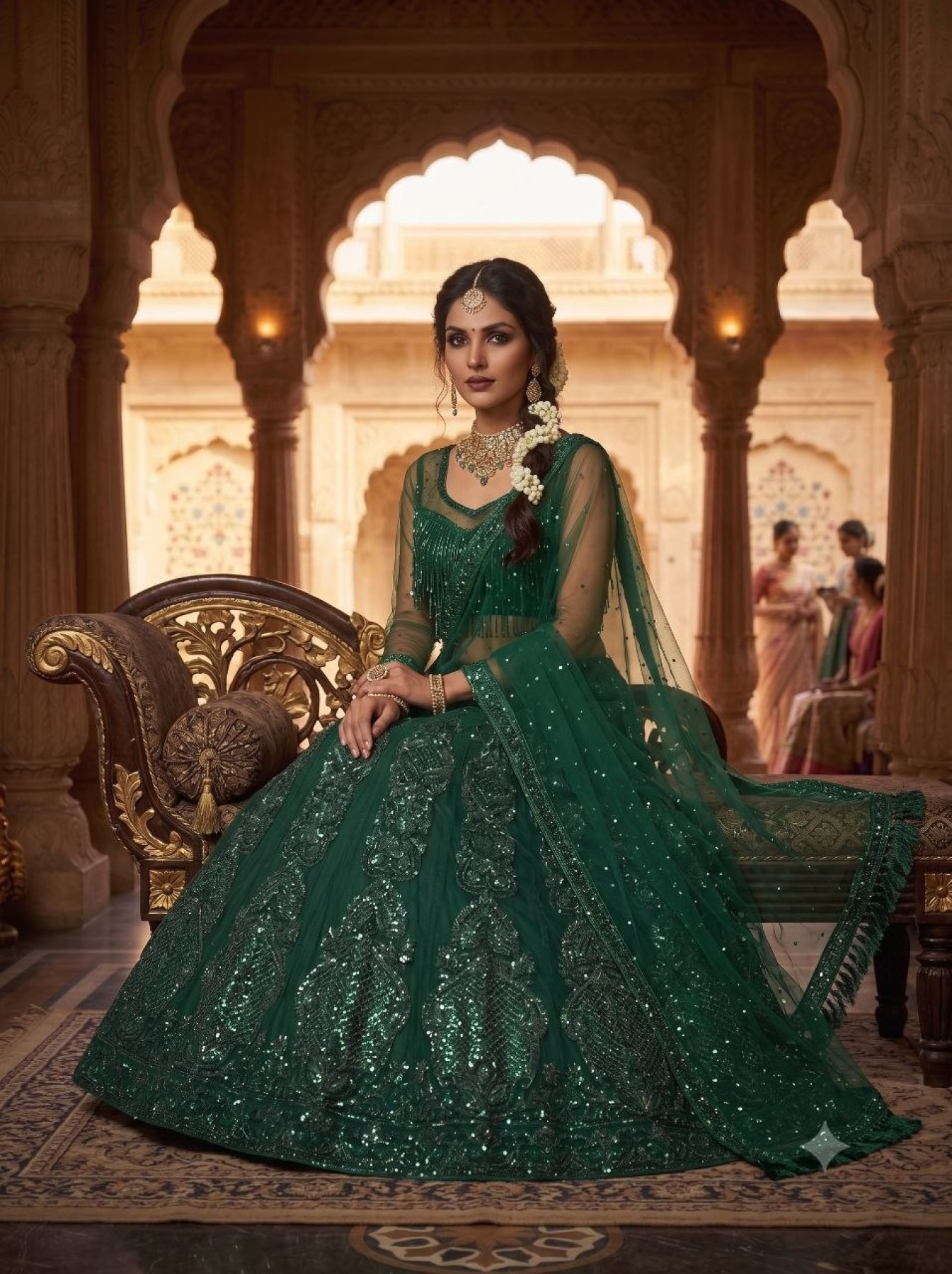 Green Multi Sequin Wedding Lehenga Set — view 4
