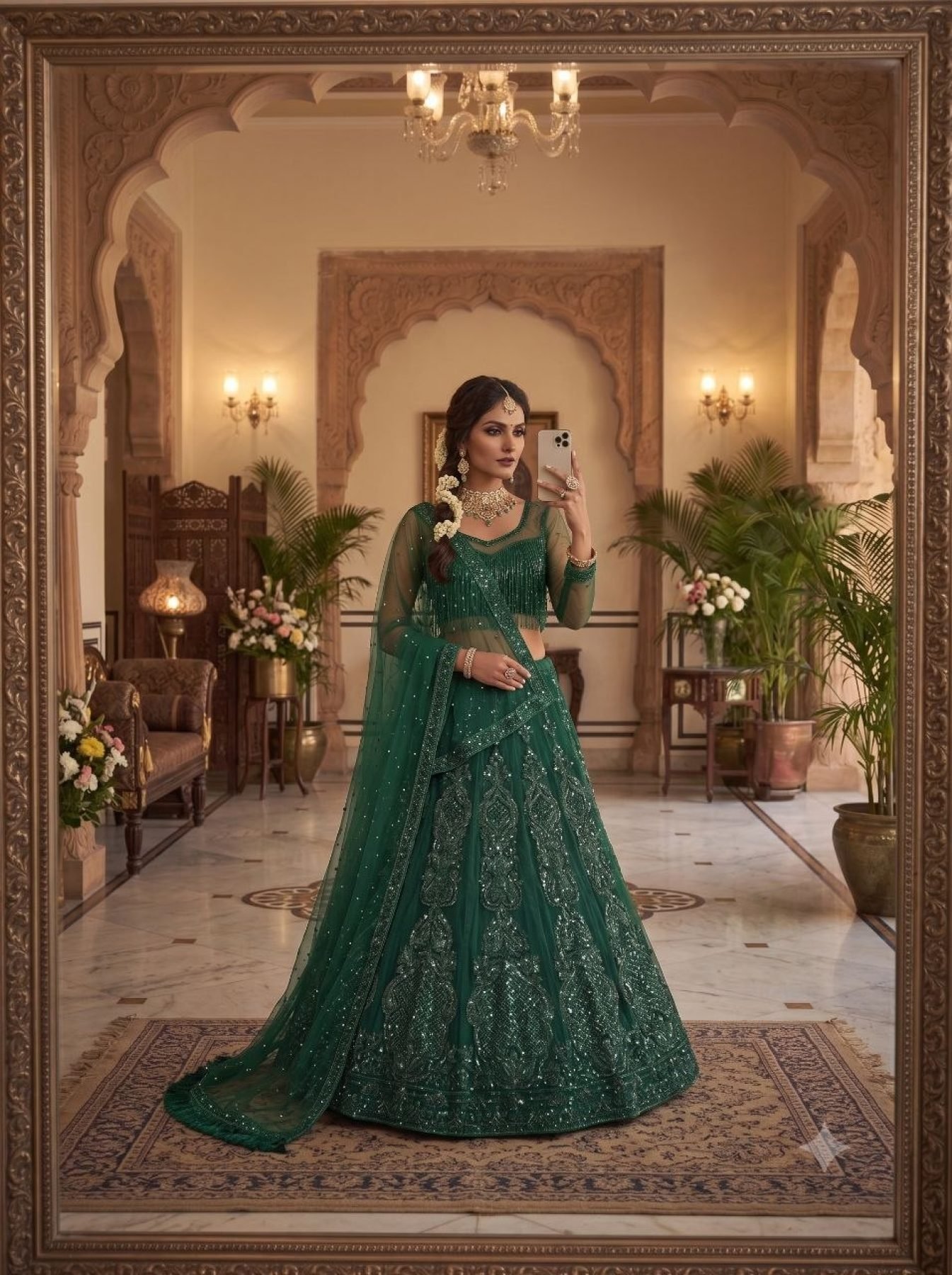 Green Multi Sequin Wedding Lehenga Set — view 5
