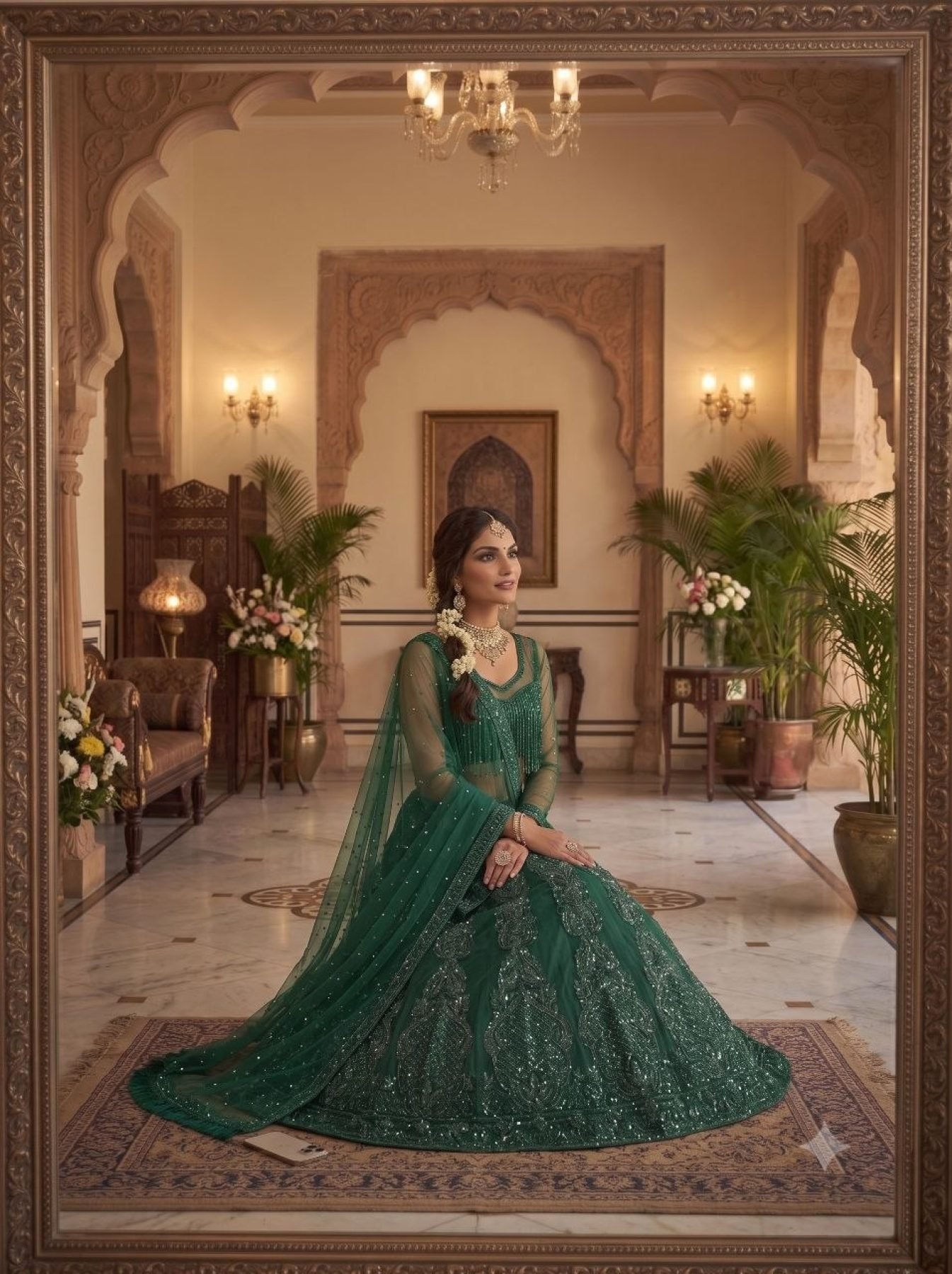 Green Multi Sequin Wedding Lehenga Set — view 6