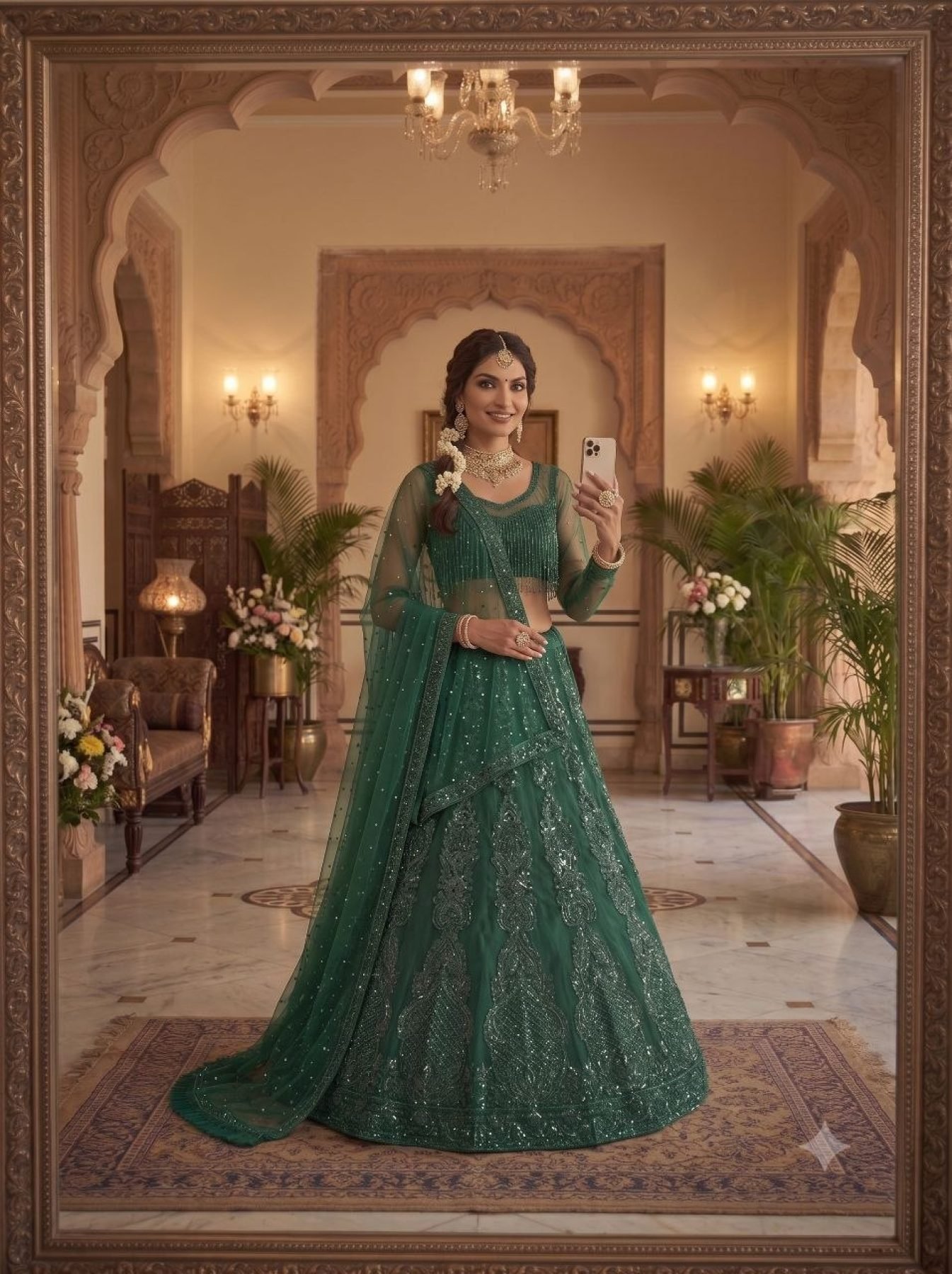 Green Multi Sequin Wedding Lehenga Set — view 7
