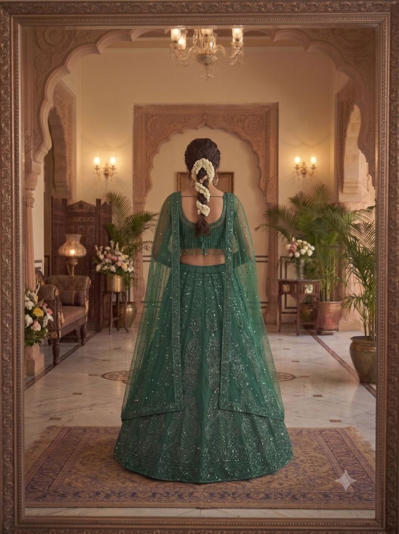 Green Multi Sequin Wedding Lehenga Set — view 8