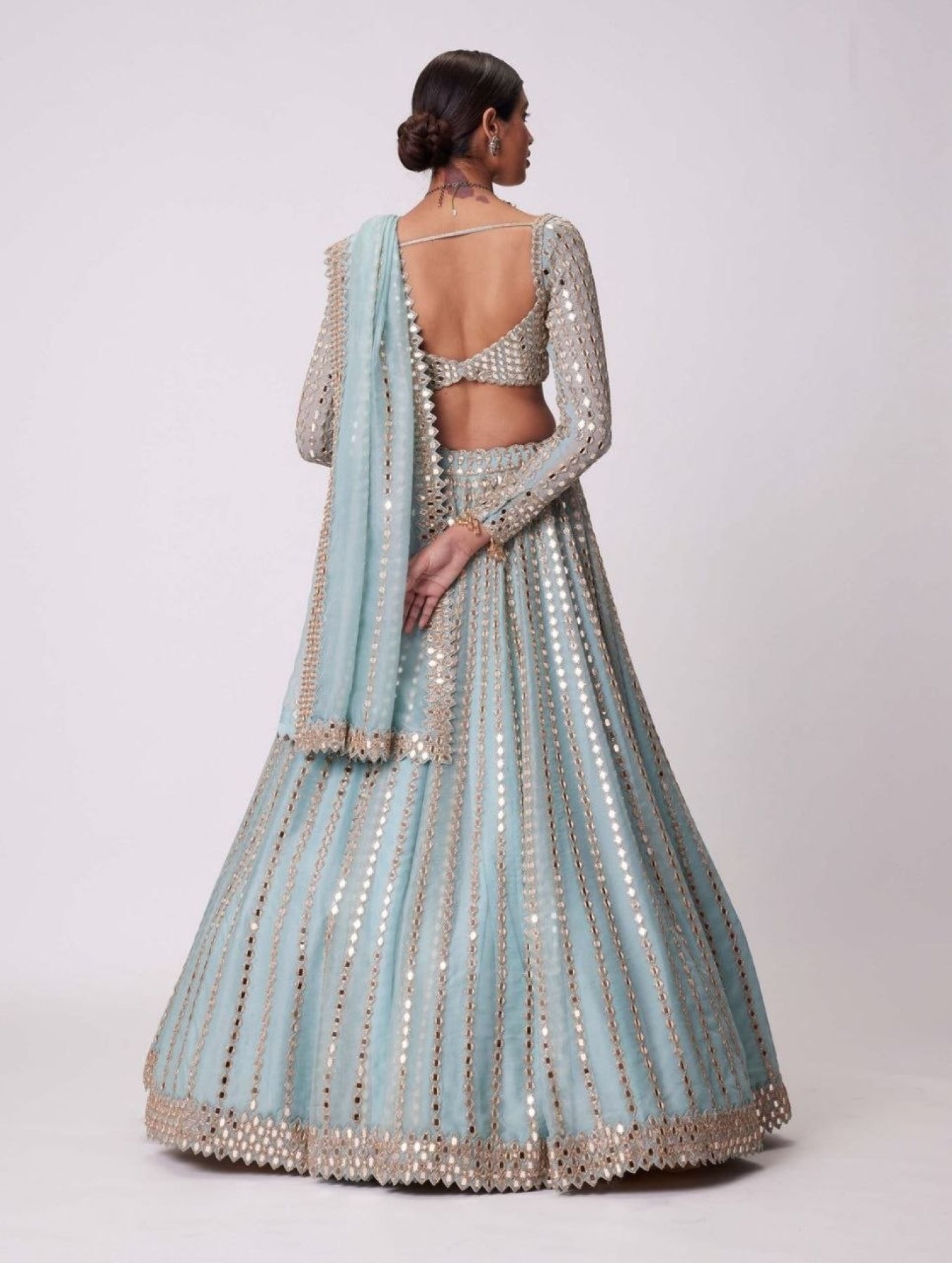 Blue Coding Mirror Wedding Lehenga Set — view 2