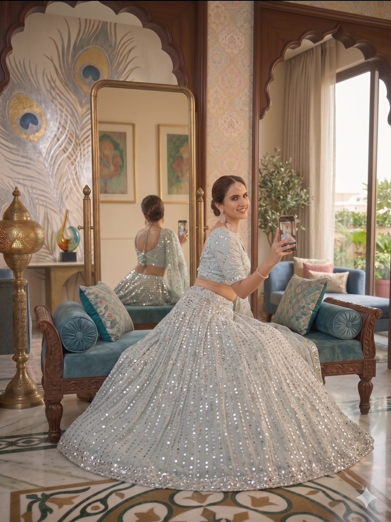 Blue Coding Mirror Wedding Lehenga Set — view 11