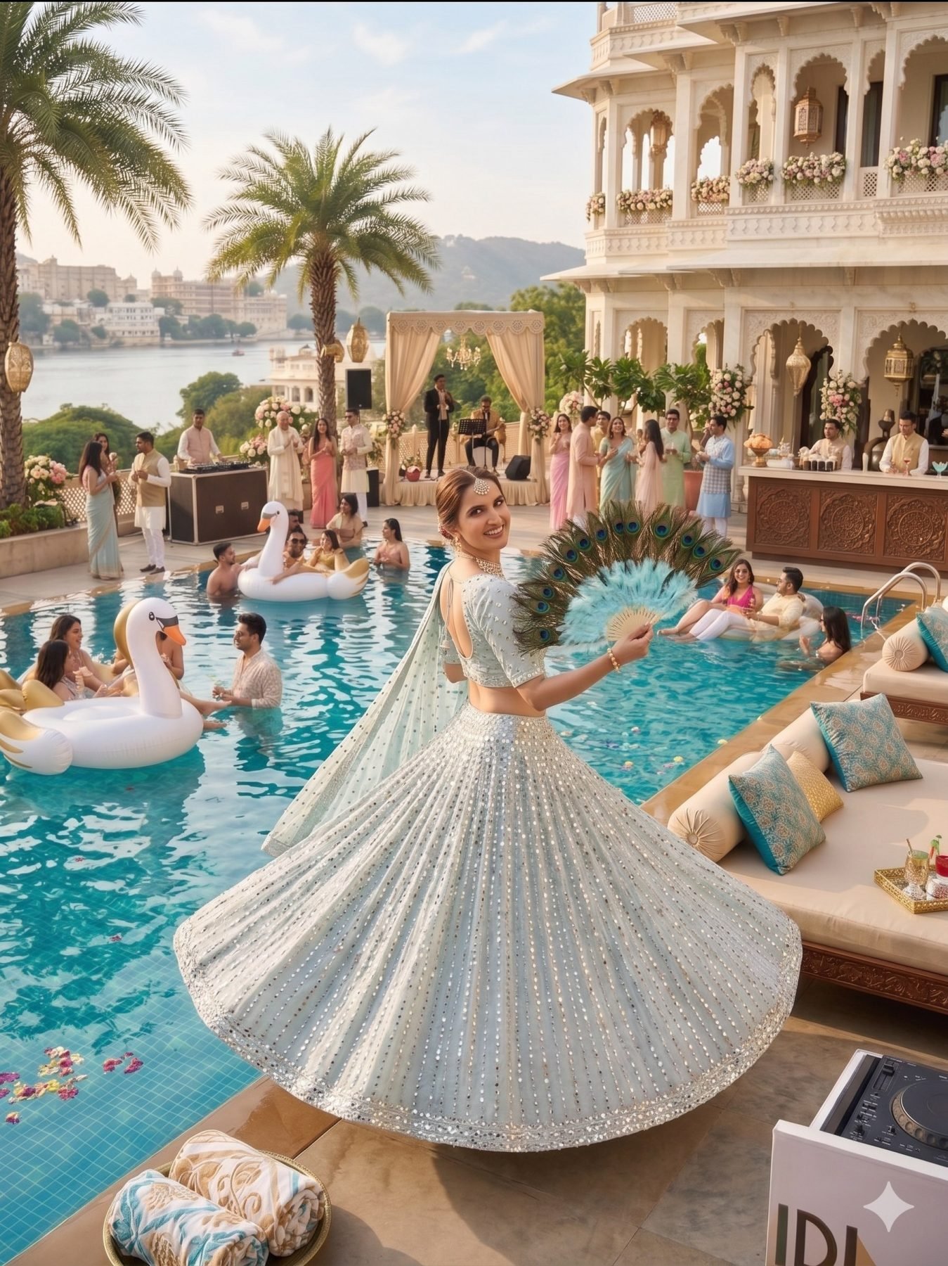 Blue Coding Mirror Wedding Lehenga Set — view 12