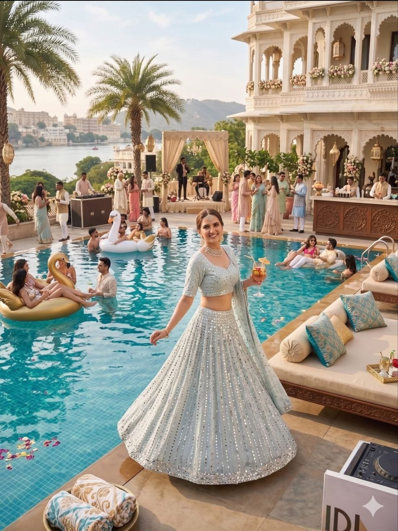 Blue Coding Mirror Wedding Lehenga Set — view 15