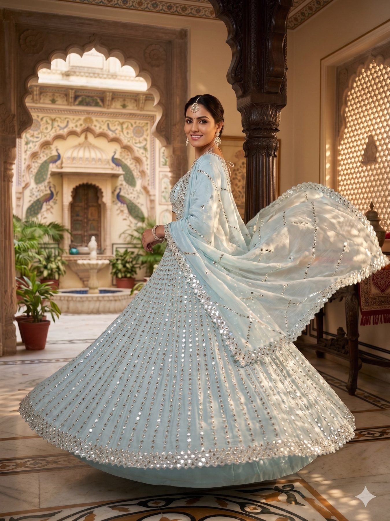 Blue Coding Mirror Wedding Lehenga Set — view 16