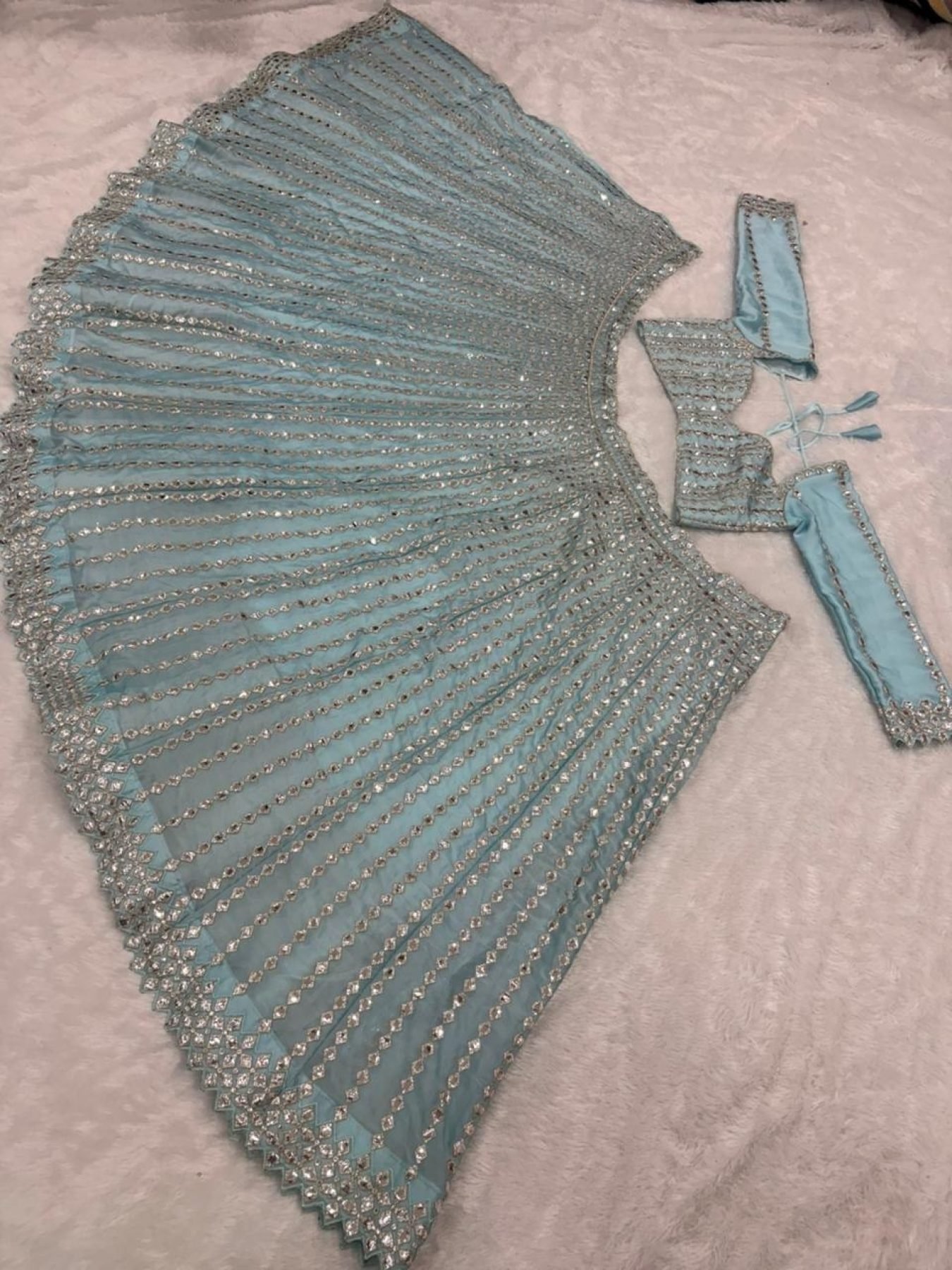 Blue Coding Mirror Wedding Lehenga Set — view 18