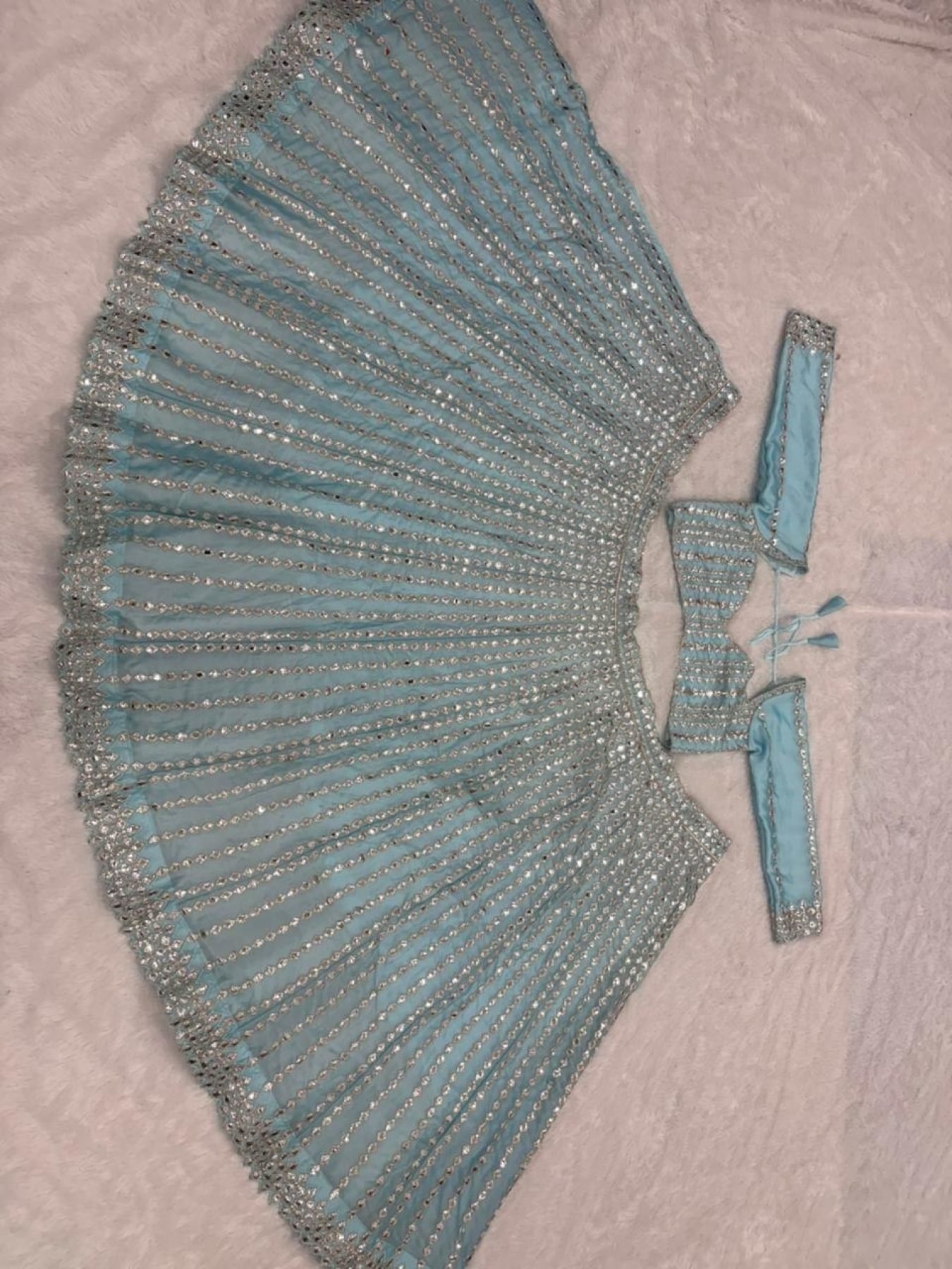 Blue Coding Mirror Wedding Lehenga Set — view 19