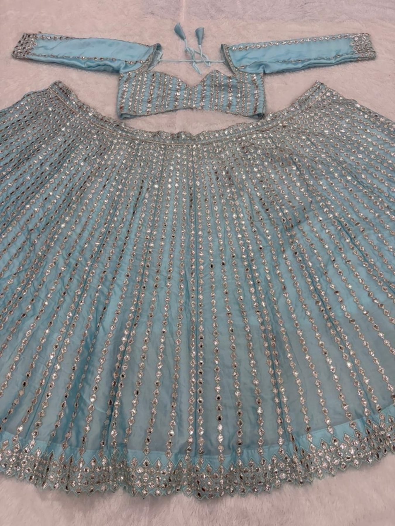 Blue Coding Mirror Wedding Lehenga Set — view 20