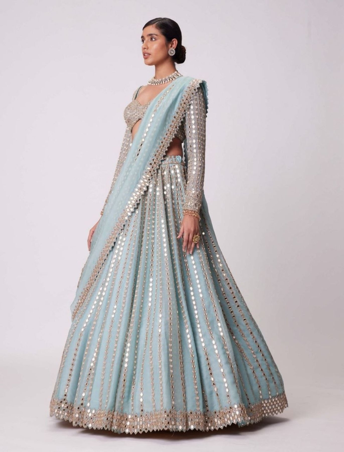 Blue Coding Mirror Wedding Lehenga Set — view 5