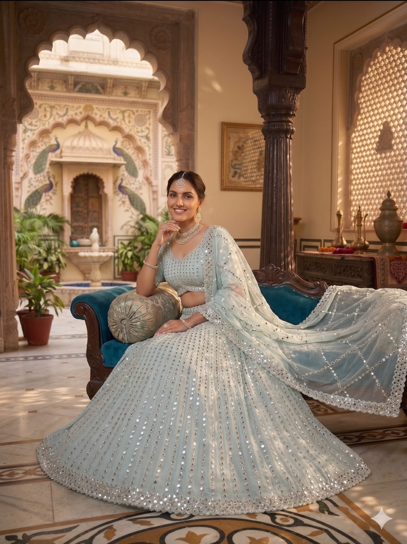 Blue Coding Mirror Wedding Lehenga Set — view 8