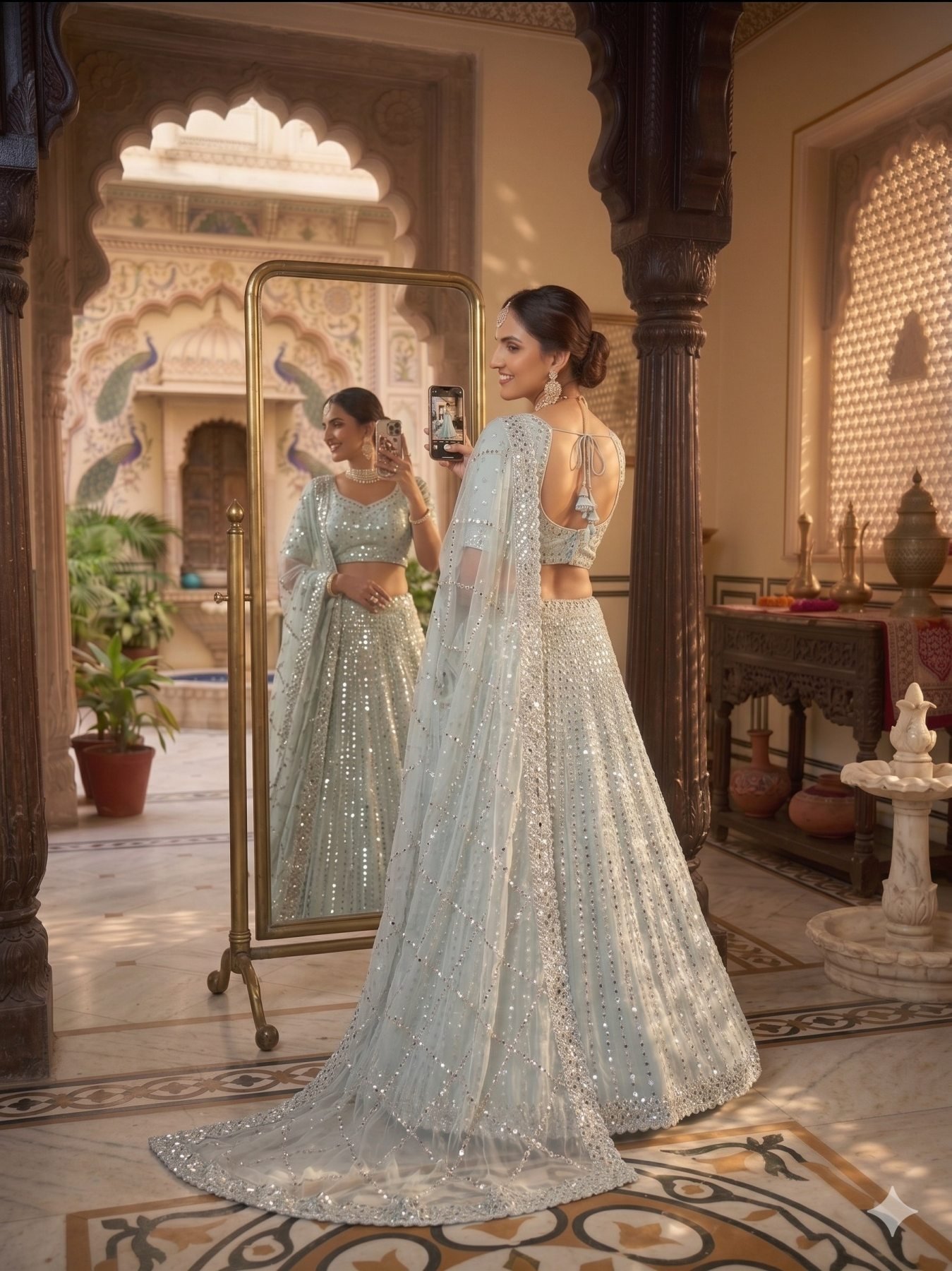 Blue Coding Mirror Wedding Lehenga Set — view 9