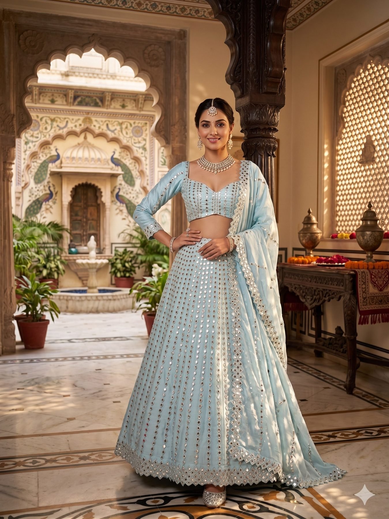 Blue Coding Mirror Wedding Lehenga Set — view 10