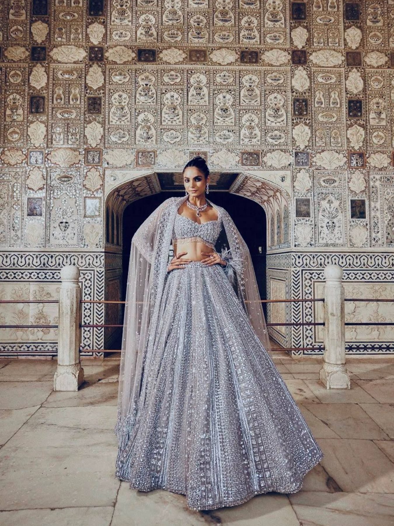 Gray Dori Sequin Wedding Lehenga Set — view 1