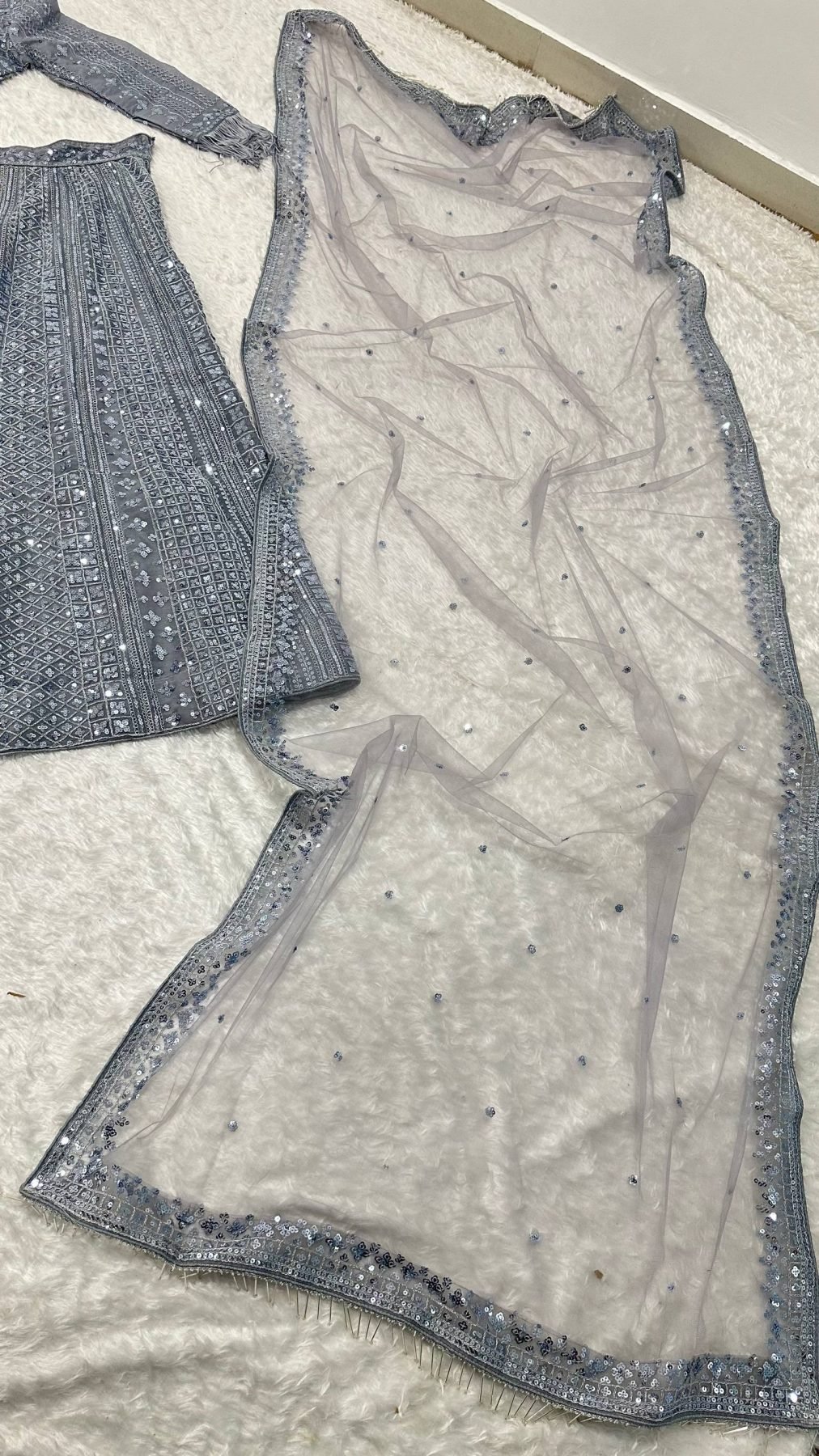 Gray Dori Sequin Wedding Lehenga Set — view 11