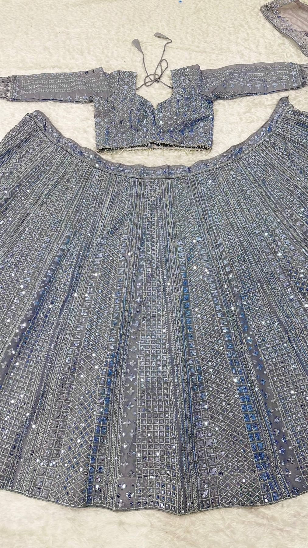 Gray Dori Sequin Wedding Lehenga Set — view 13