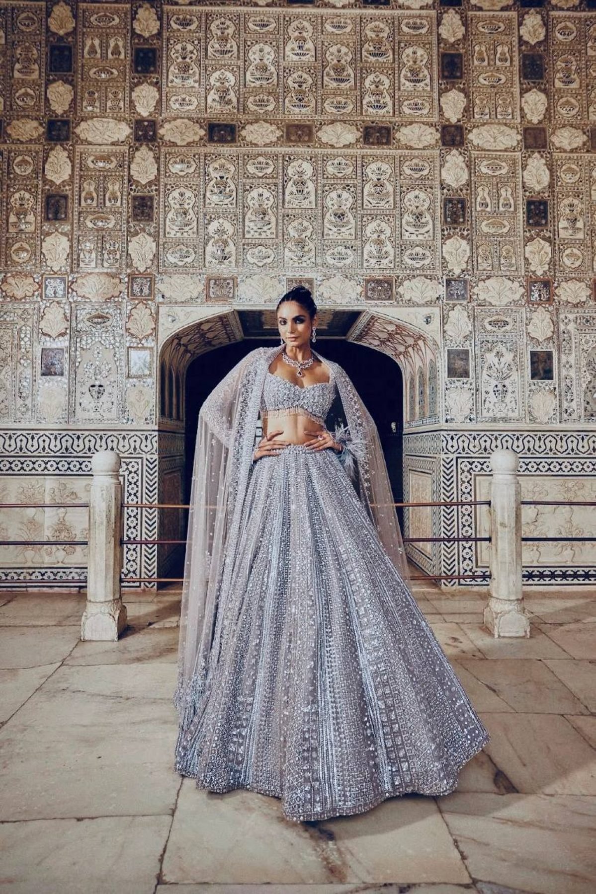 Gray Dori Sequin Wedding Lehenga Set — view 3
