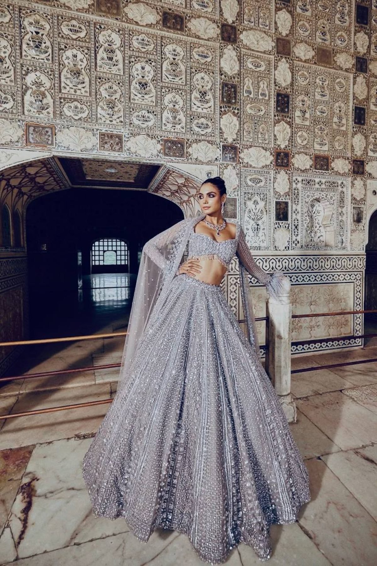 Gray Dori Sequin Wedding Lehenga Set — view 4