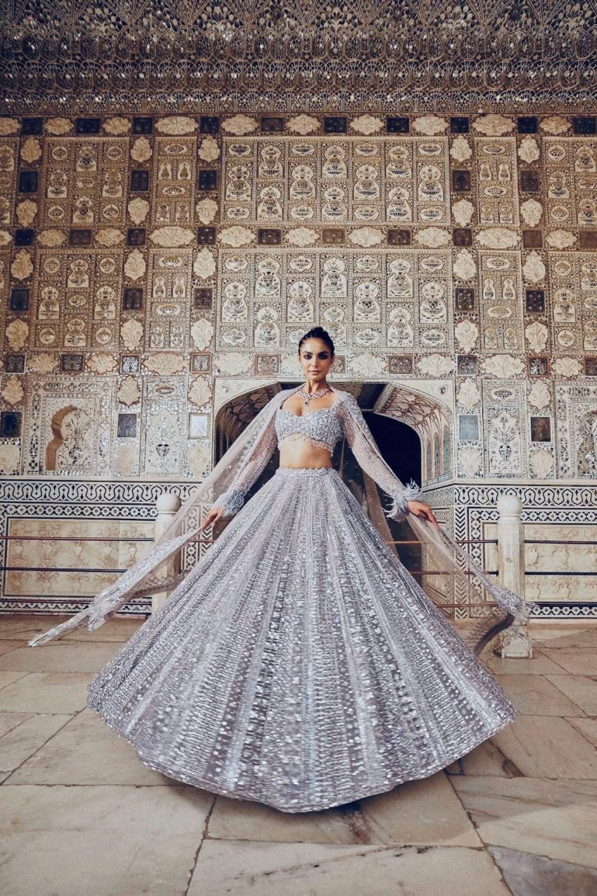 Gray Dori Sequin Wedding Lehenga Set — view 5