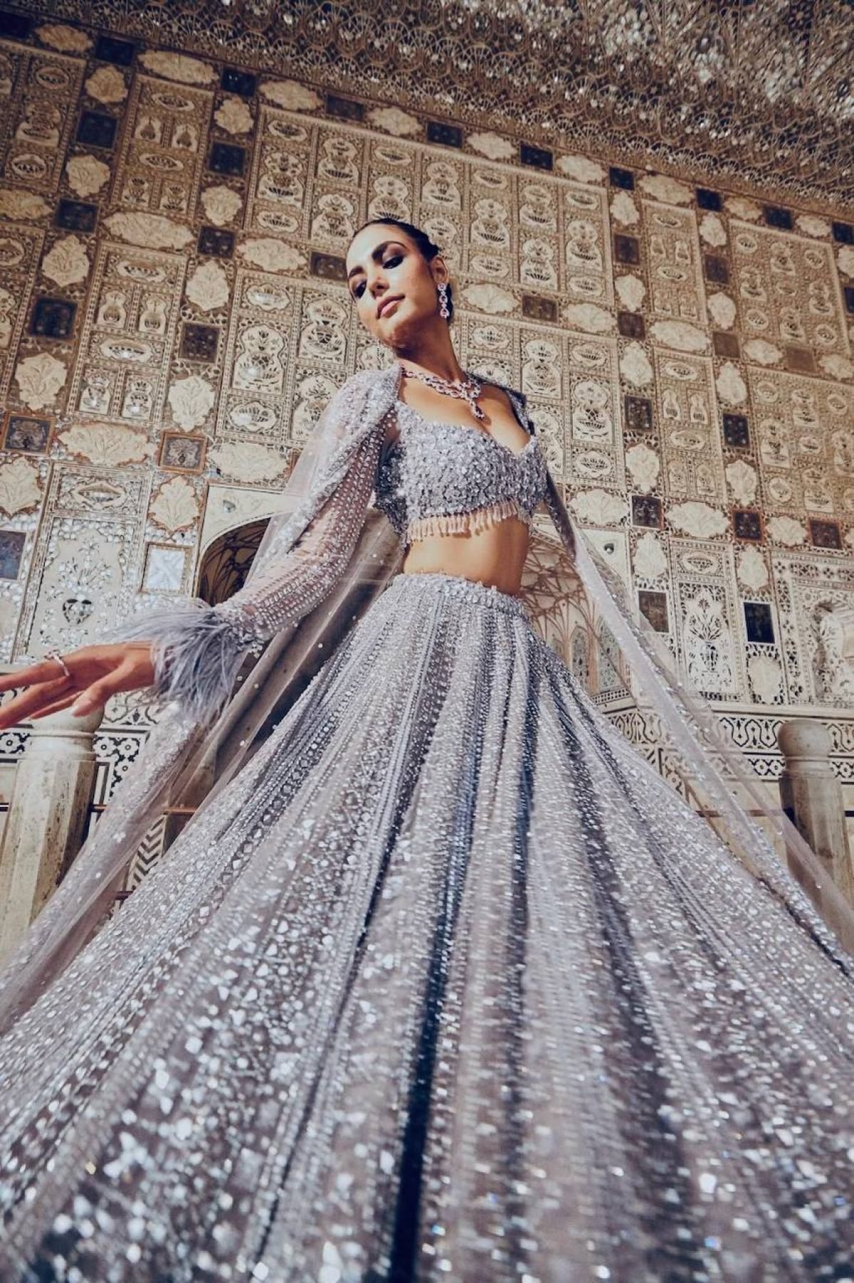 Gray Dori Sequin Wedding Lehenga Set — view 6