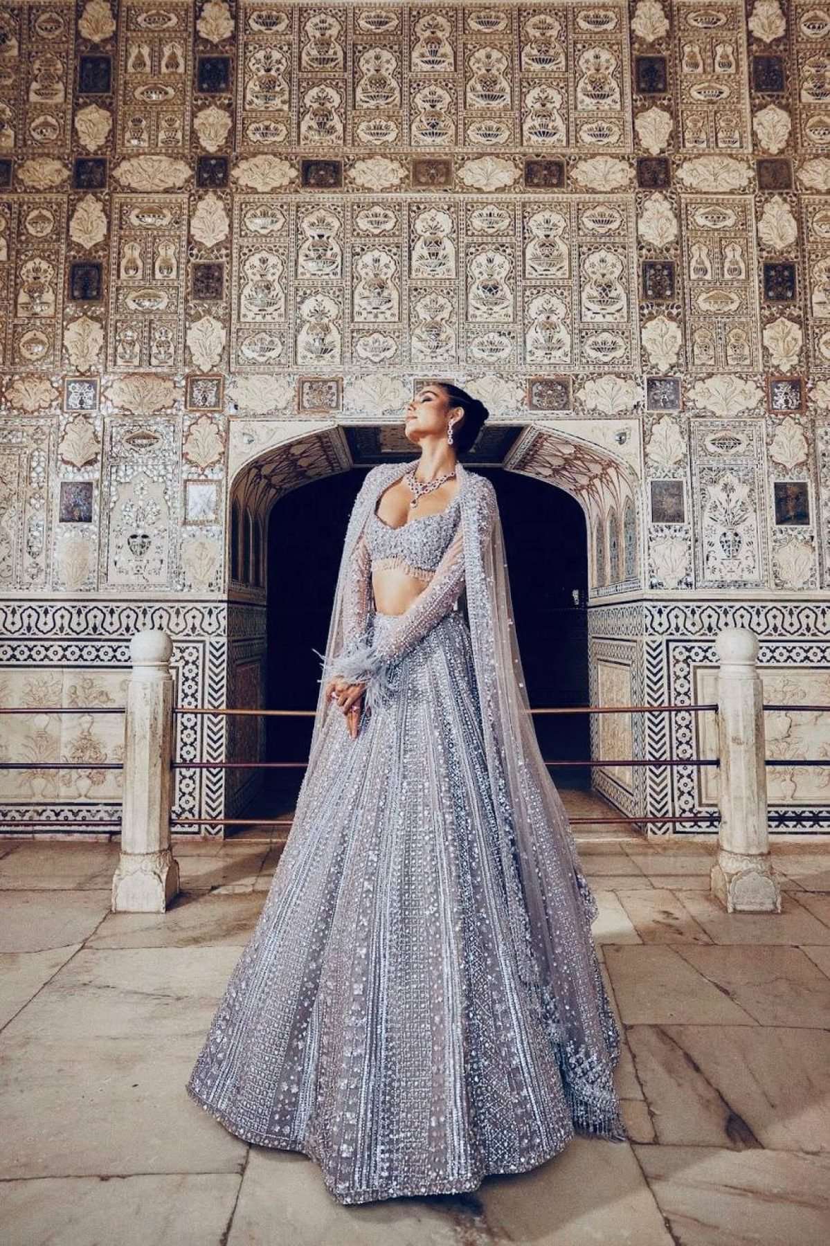 Gray Dori Sequin Wedding Lehenga Set — view 7
