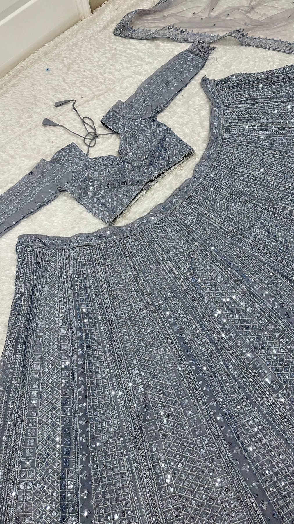 Gray Dori Sequin Wedding Lehenga Set — view 8