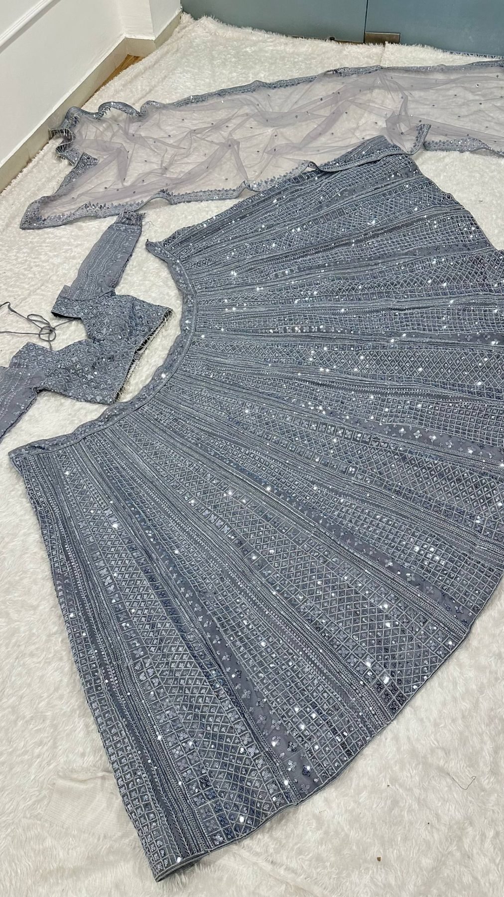Gray Dori Sequin Wedding Lehenga Set — view 9