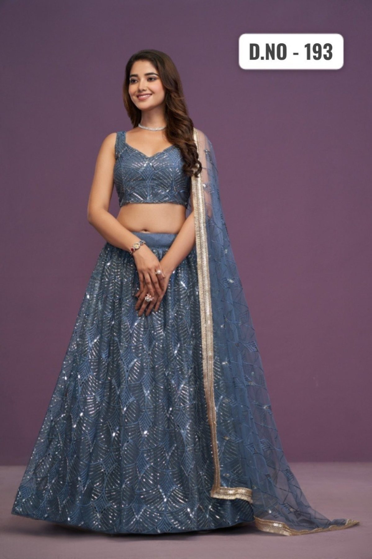 Blue Net Mirror Wedding Lehenga Set — view 2