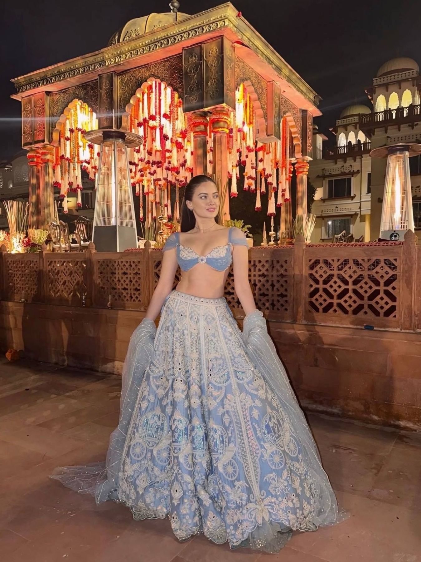 Blue Resham Sequin Wedding Lehenga Set — view 1